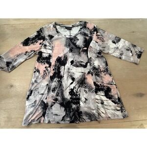 Nina Leonard Abstract Print 3/4 Sleeve Tunic Top Pockets Women's large